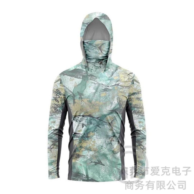 Mens Quick-Dry Fishing Shirt With Hood Face Cover UV Protection Outdoor Angling Top Lightweight Breathable Summer Wear