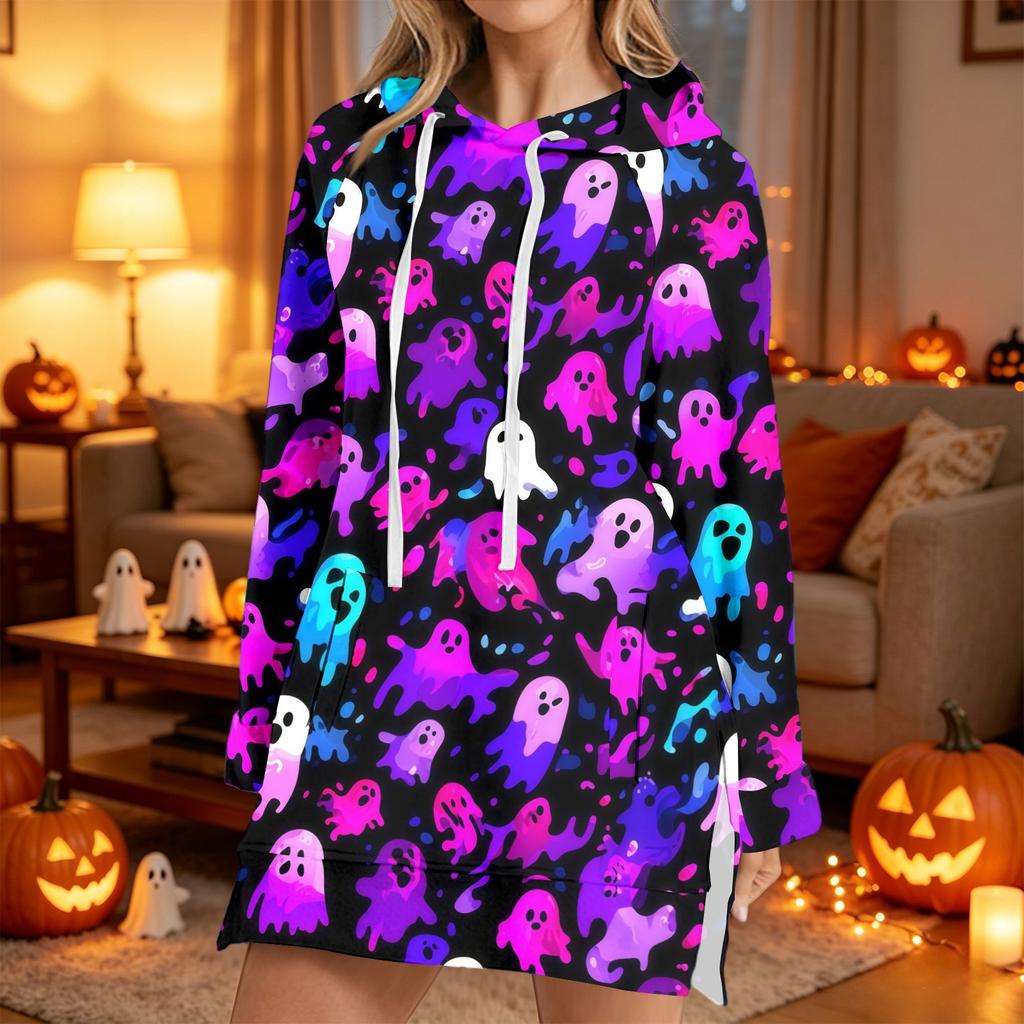 Women's Casual Long Sleeve Halloween Print Hoodie Pullover Top for Fall Festive Wear