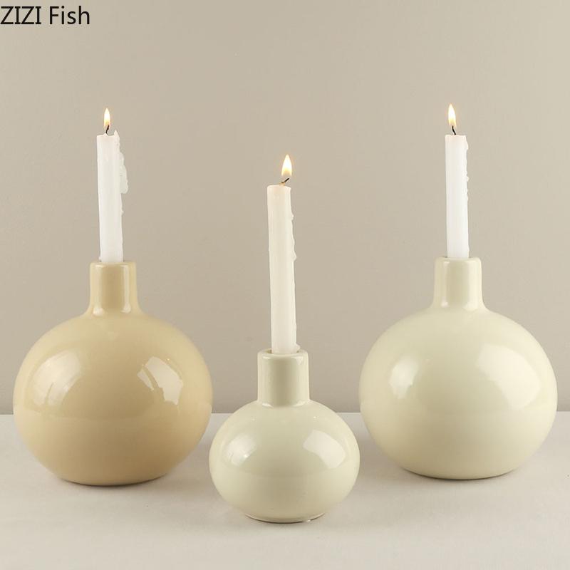 Gold/Silver Candle Holder Circular Ceramic Candlestick Table Decoration Romantic Candelabrum Wax Melt Burner Aroma Diffuser