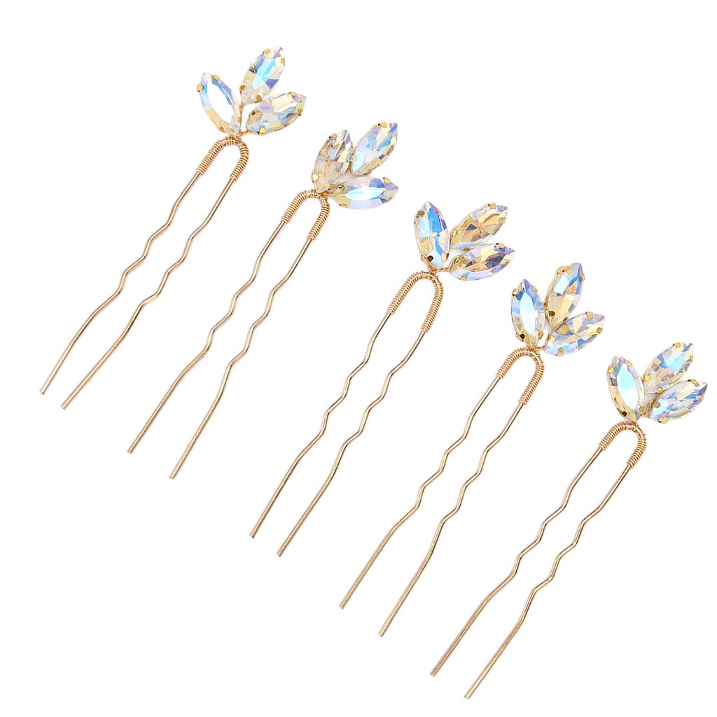 5Pcs Crystal Flower Hair Pins Simple Retro Elegant Shiny Light Rhinestone Hair Piece for Party Wedding Bouquet