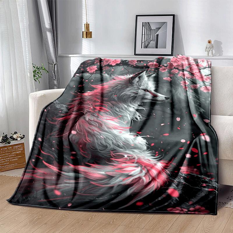1pc Fox Printing Lightweight Flannel Blanket, Comfortable and Warm Blanket, for Camping Sofa Bed and Couch Office, Suitable for Gift Blankets