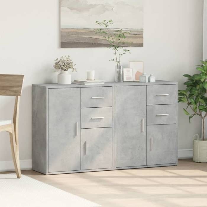 VidaXL Buffets 2 pcs gris béton 60x31x70 cm bois d'ingénierie, armoire de rangement, meuble d'entrée, meuble d'appoint, 3276563