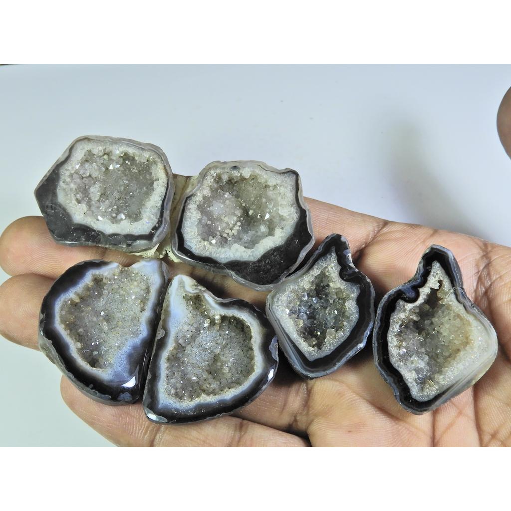 Dyed Slice Druzy Agate Matched Pair Cabochon Loose Gemstone 3Pair Lot 310Cts A-737