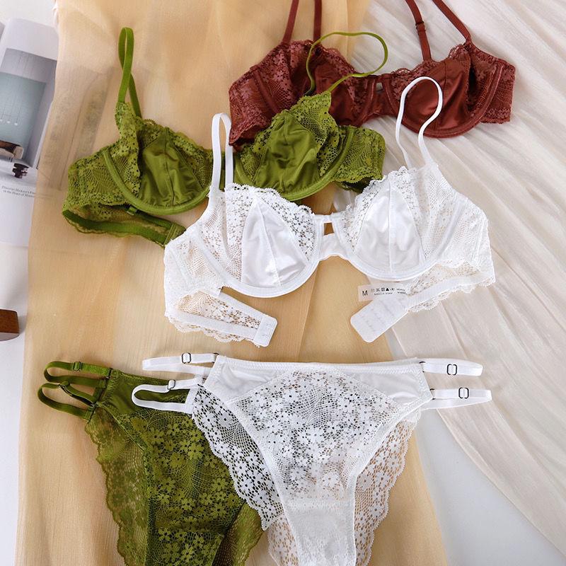 French Lace Half-Cup Bra Set: Ultra-Thin, Sexy Design for Enhanced Pure Desire and Anti-Sagging, Perfect for Big To Small Chest Transition.