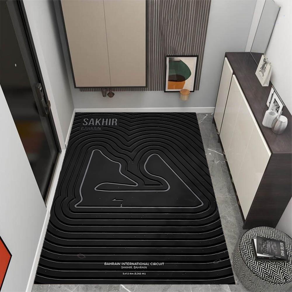 Sakhir Bahrain International Circuit Map Themed Durable Polyester Home Decor Large Size Logo Design For Living Room Game Room Doormat Machine Washable