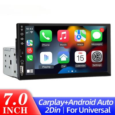Radio de Coche de 7 Pulgadas Carplay Android Auto 1 Din Multimedia Reproductor Bluetooth Mirror-Link Pantalla Táctil HD USB FM Entrada AUX