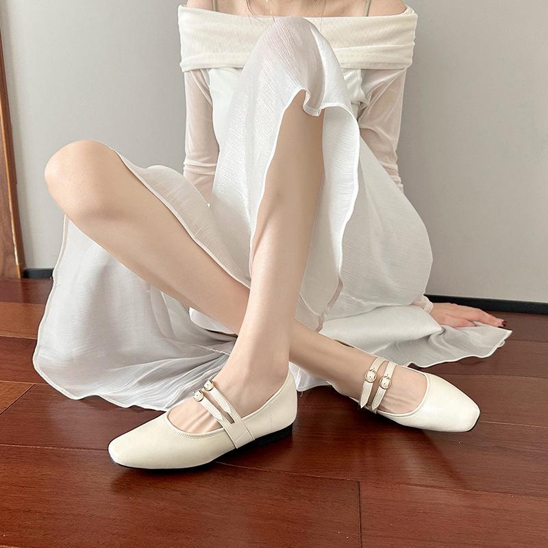 Spring and summer new high-end retro square head shallow mouth single shoes women's soft leather thick heel late evening wind Mary Jane shoes