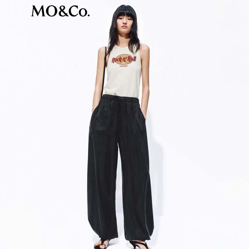 MO&Co. Women's Frosted Loose Drawstring Wide-Leg Trousers