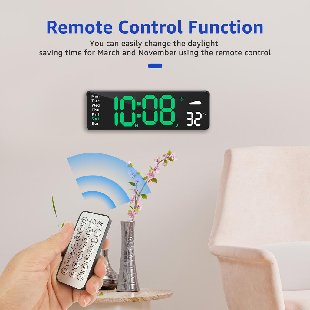 Multi-functional Wall Clock LCD Display Clock with Weather and Temperature Display Adjustable Digital Wall Clocks for Home Decor