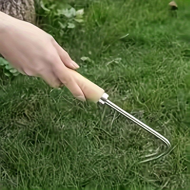 1PC Double Hook Weeding Tool with V-Shaped Metal Head and Solid Wood Handle - Deep Weeding, Learning Gardening Tool
