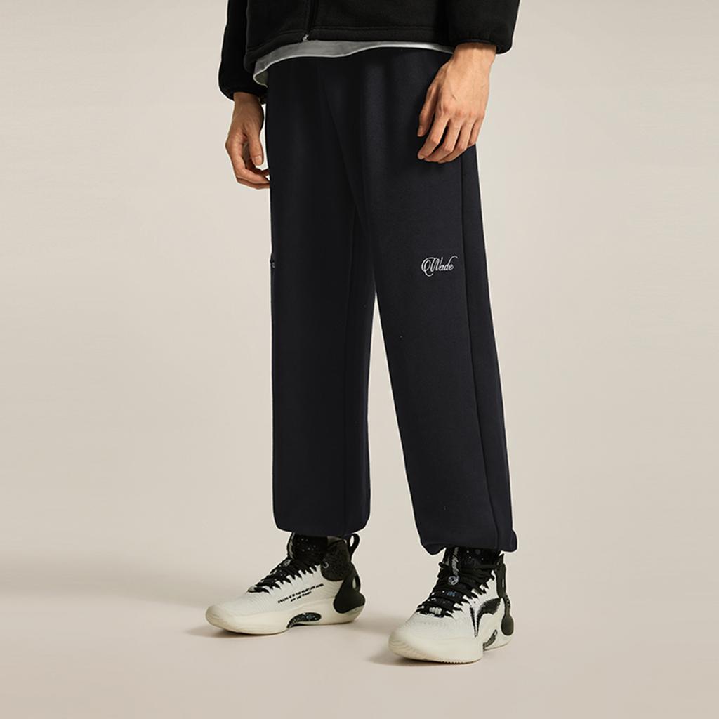 Pantaloni casual largi cu litere simple Li Ning Wade Series pentru bărbați, negri AKLU213-1