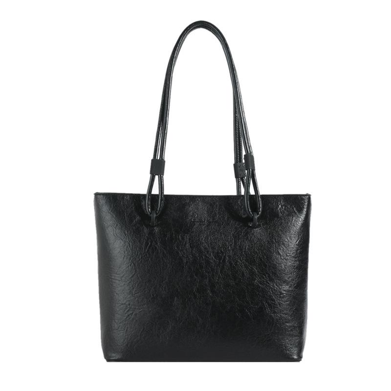 Retro PU Leather Bucket Tote Bag Large Capacity Simple Textured Shoulder Bag for Women's Commuting