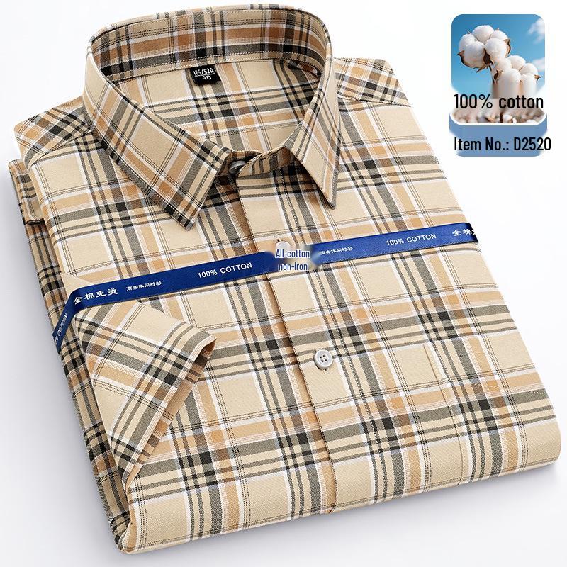 Men's Plus Size Short Sleeve Plaid Oxford Cotton Shirt