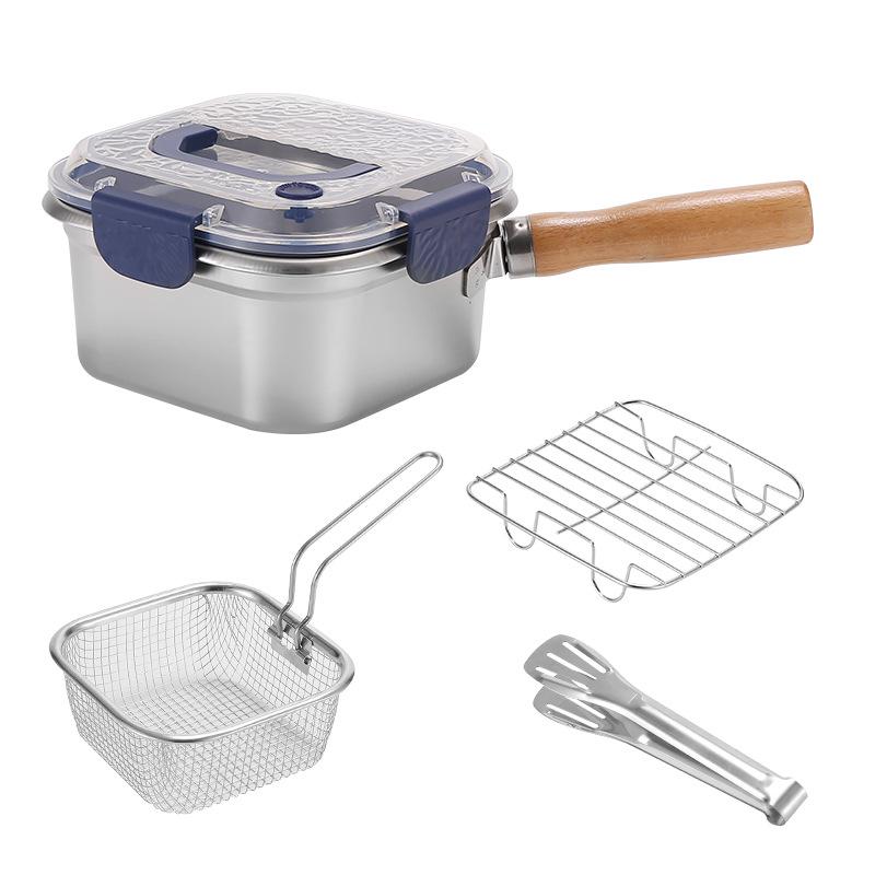 Stainless Steel Multifunctional Cookware: Square Deep Fryer, Milk Steamer, Noodle Pot, Portable Fresh-Keeping Box
