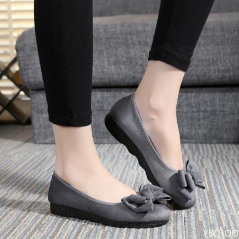 Dámské boty s plochou podrážkou, mašlí s motýlím uzlem, kulatou špičkou a mělkým výkrojem, s měkkou podrážkou, jednoduché, pohodlné, všestranné dámské jednoboty