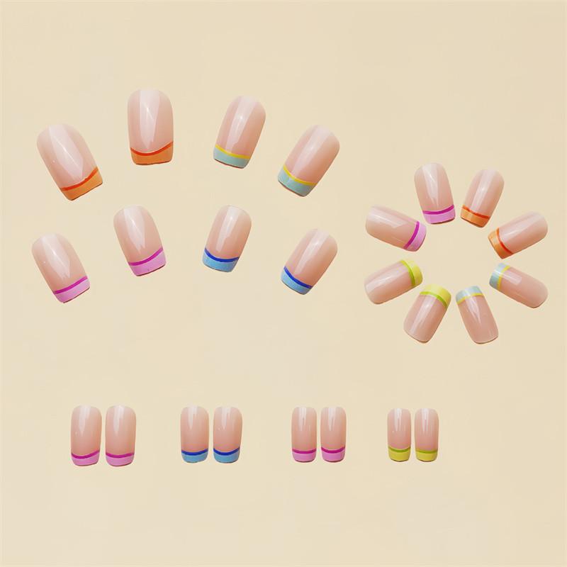 24 PCS European and American Rainbow Style Nail Art French Style Nail Art Dual Tone Nail Patches Fake Nail Plates