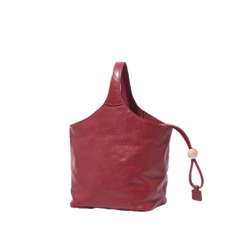 Qiu's New Blessing Bucket Vegetable Basket Top Layer Crystal Tire Cowhide Single Shoulder Cross-slung Hand Daily All-matching Casual Commuting