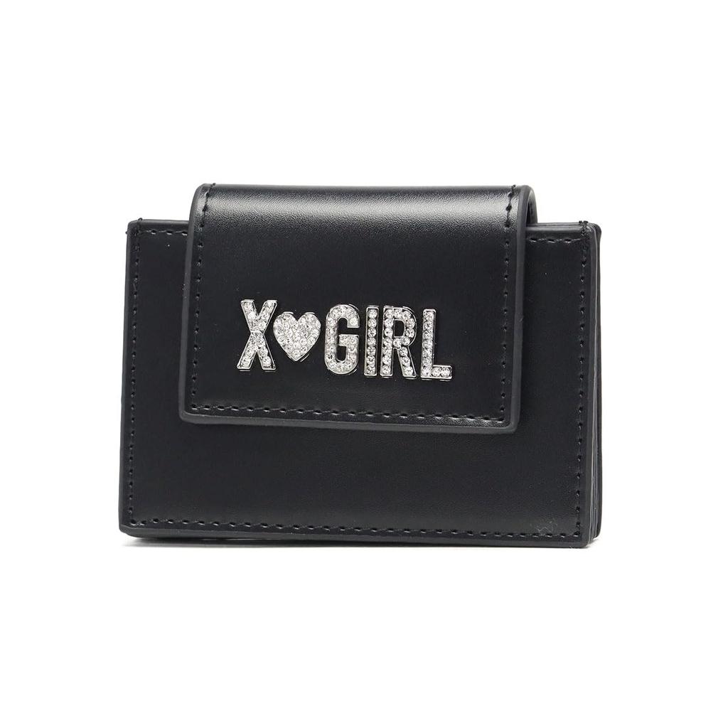 X-Girl Rhinestone Label Card Case, 105252054012, Black, One Size