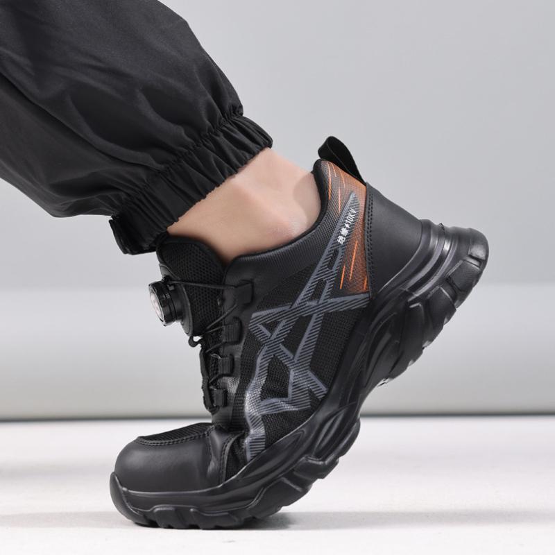 Fashion Safety Shoes for Men Plastic Steel Toe Anti-Puncture Men's Work Shoes Slip Resistant Insulation  Rotating Button Fashion Sneaker