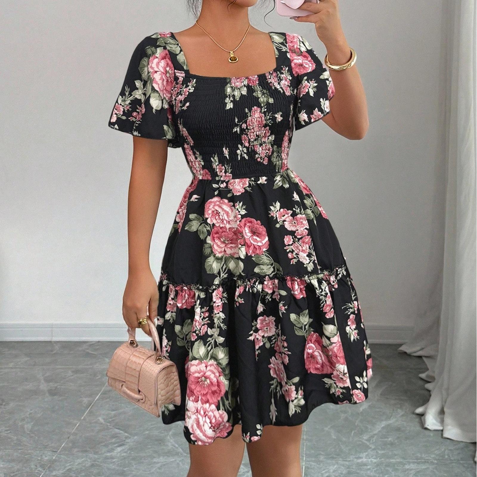 

Женское платье Повседневное Легкое Платье С-образный вырез Отпуск Бохо Пляжное Летнее платье M чёрный