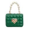 Women Handbag Faux Pearl Handle Golden Love Heart Detachable Metal Chain Mini Elegant Girl Single Shoulder Bag Purse Cute Wallet