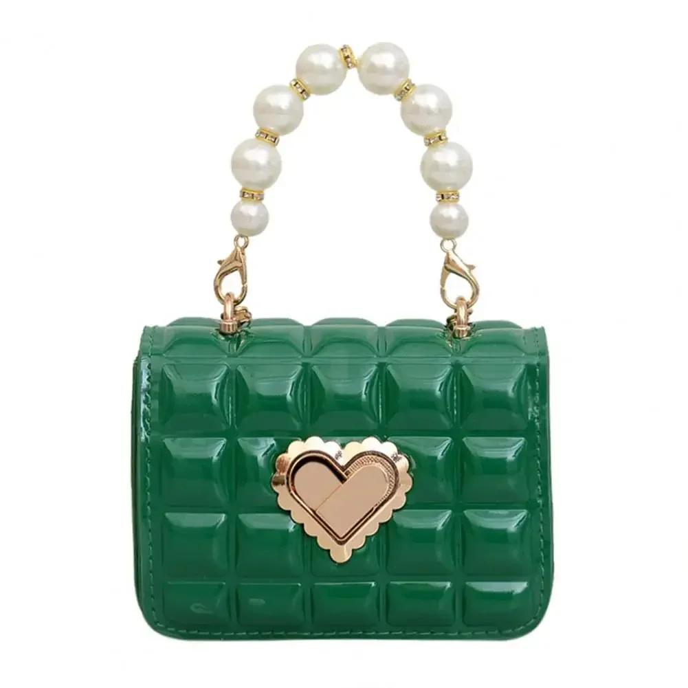 Women Handbag Faux Pearl Handle Golden Love Heart Detachable Metal Chain Mini Elegant Girl Single Shoulder Bag Purse Cute Wallet