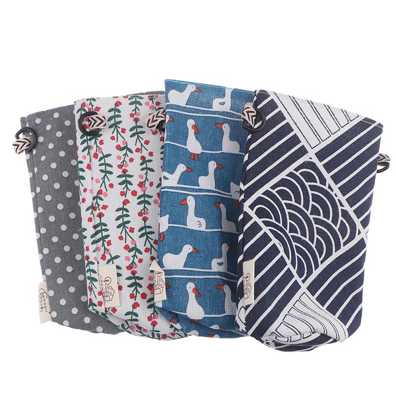 Modern Style Portable Bottle Cover Bags Floral Printing Cotton Linen Cup Bags