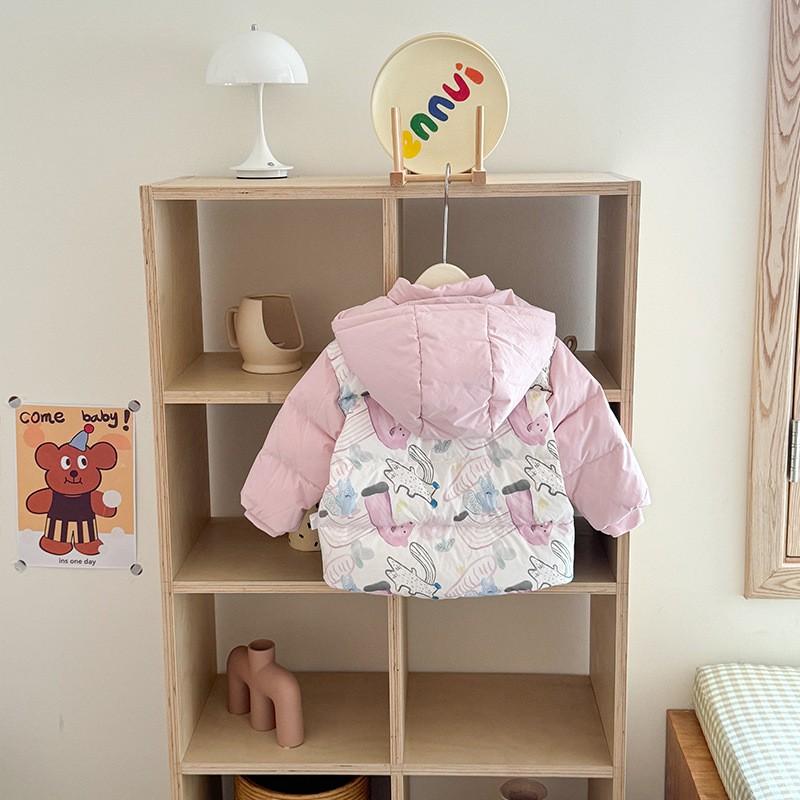Girls Winter Down Jacket 1-3 Years Old Thick Warm Hooded Outerwear Toddlers 90g Fill 86-90% White Duck
