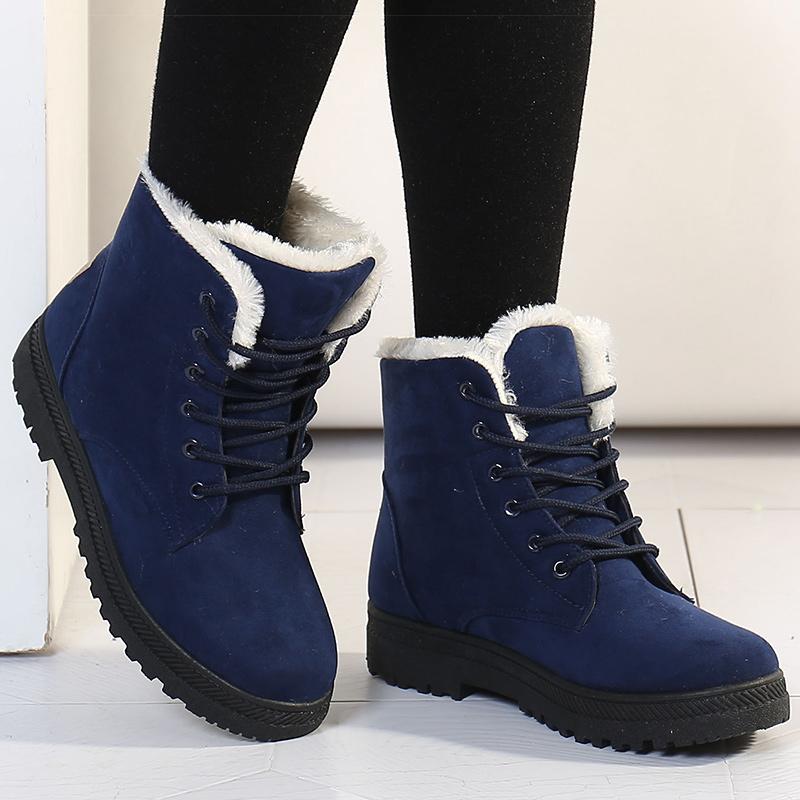 Damenstiefel Warmes Fell Botas Mujer 2025 Winterschuhe für Frau Schneestiefel Niedrige Absätze Stiefeletten Winter Schwarz Schuhe Weiblich