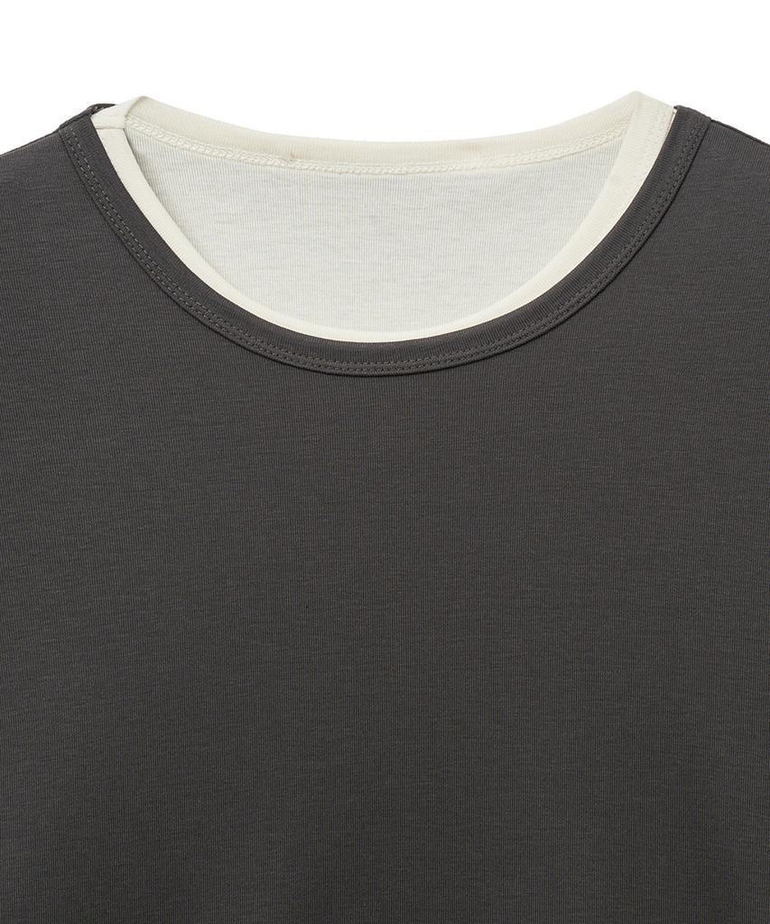 NOIRER Layered Half Long Sleeve T-Shirt (Charcoal Ivory)