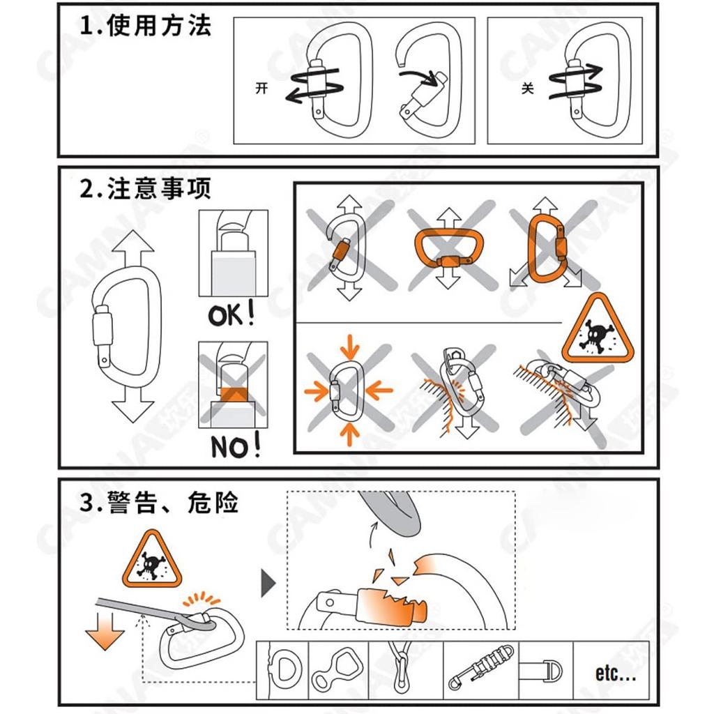 WANYOO Locking 25KN for and with Protection Carabiner, (2500kg), O-Ring, Rescue, Training, Towing, Anti-Slip