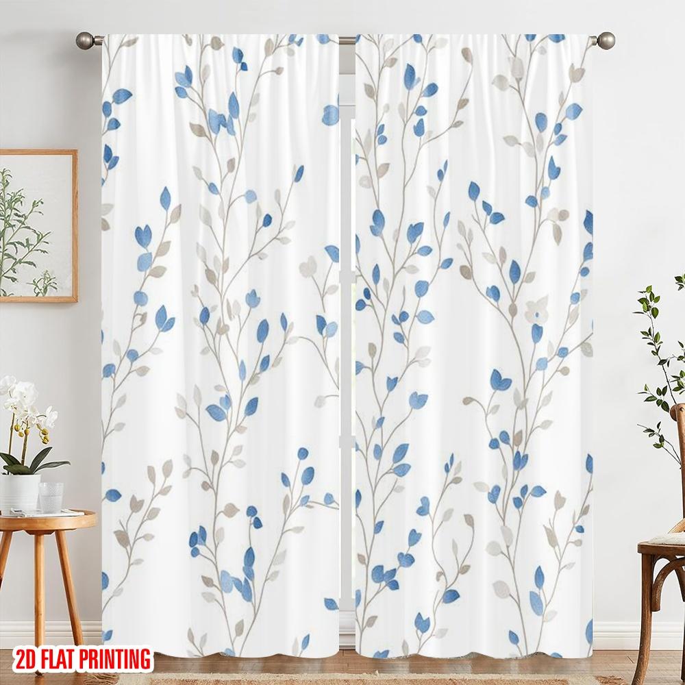 2 Stück, 2D-Druckvorhänge mit beliebtem blauen Distelmuster aus Polyester (ohne Stange) Ganzjährig geeignet für verschiedene Räume