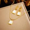 Fashion Retro Trapezoid Geometric Pendant Gold Necklace and Earring Set, Versatile Chain Jewelry for Everyday Look