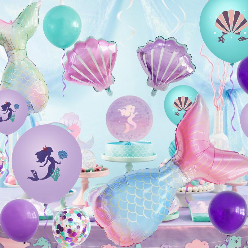 Mermaid-Themed Cartoon Tail Balloons Set for Kids' Birthday Party Decoration