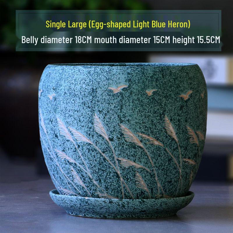 Breathable Ceramic Flower Pot with Tray for Gardenia and Succulents, Chinese Style, Large and Durable for Balcony Use.