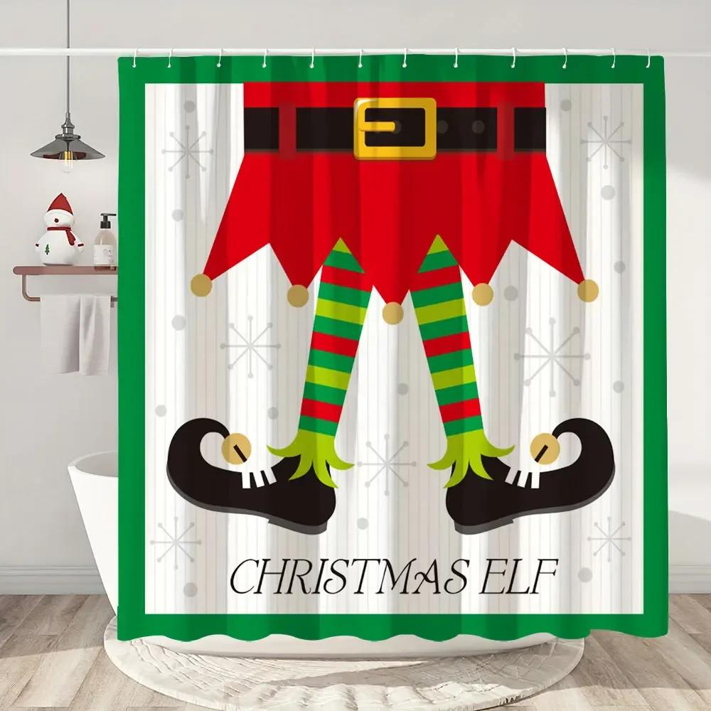 Happy Christmas Holiday Shower Curtain Christmas Tree Cedar Holiday Gift Polyester Home Shower Curtain Bathroom Decor with Hooks