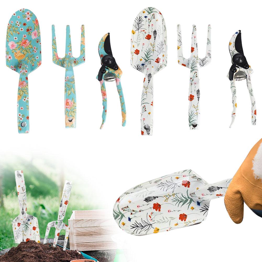 3 Piece Aluminum Gardening Tool Kit Garden Rake and Hand Trowel Horticultural Planting Tool Hand Rake Pruning Shear and Trowel