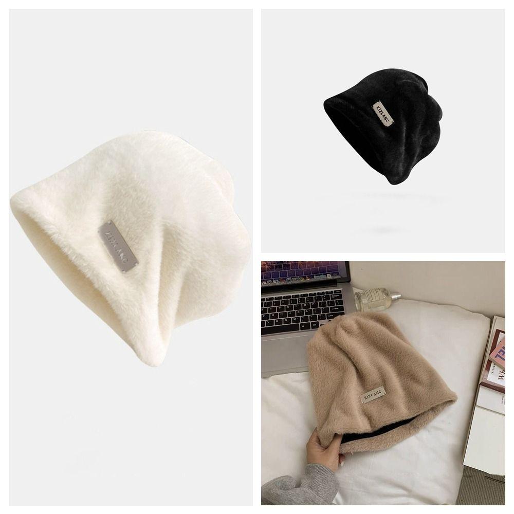 Thickened Plush Beanies Hats Korean Style Letter Pullover Hats Fashion Fleece Wool Skullies  Autumn