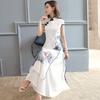 Summer Elegant Slim Women Painting Cheongsam White Dress Qipao Chiffon Vintage Chinese Style Dress