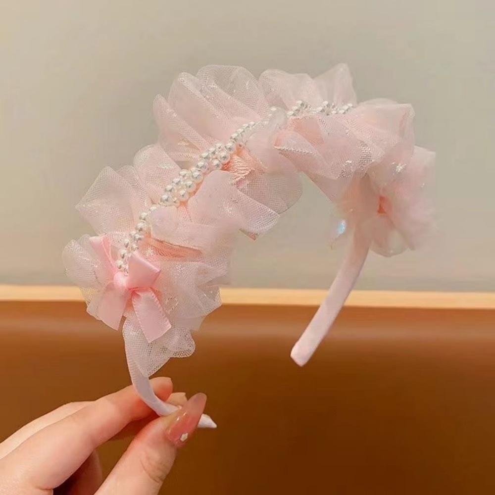

Children s Princess Crown Headband Girls Hair Hoop Meah Bow Pearl Sweet Hair Band Birthday Party Costume Props Hair Accessories