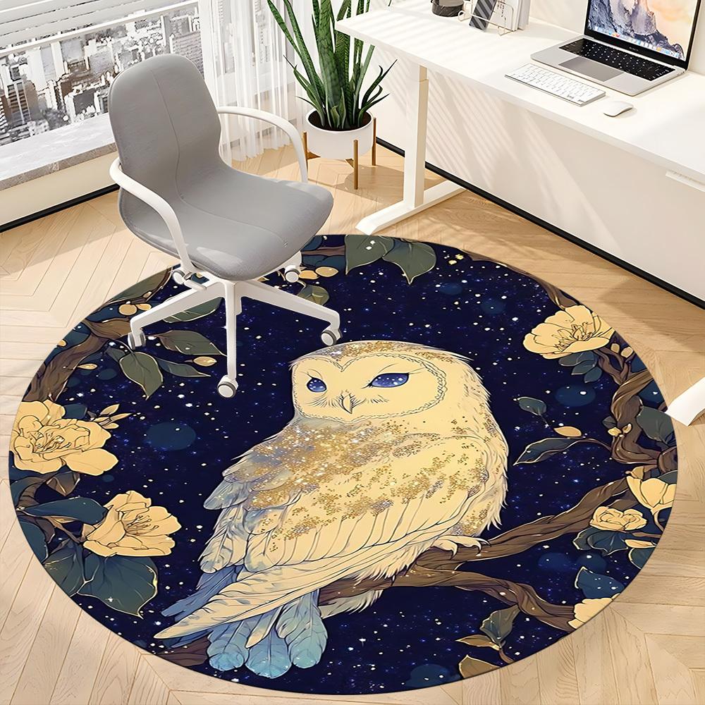 1PC Night Owl Office Round Area Rug, Indoor Mat Suitable For Office, Under Office Chairs Bedroom Living Room Home Decor, Room DecoT1223053