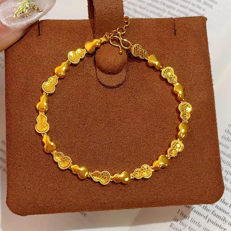 Gold CNC Dragon Scale Gourd Bracelet - Crushed Ice Design, Fu Lu Charm, Perfect Gift for Girlfriend