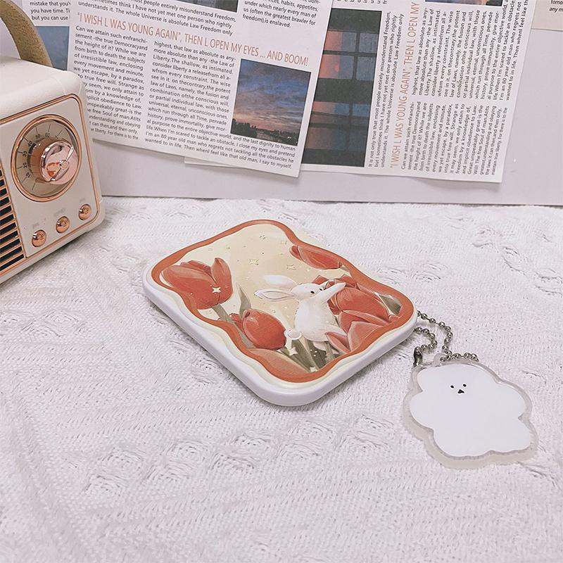 Flower Rabbit Flip-Top Folding Makeup Mirror Portable Pocket Mirror Rectangle Cosmetic Mirror With Comb For Women Girls
