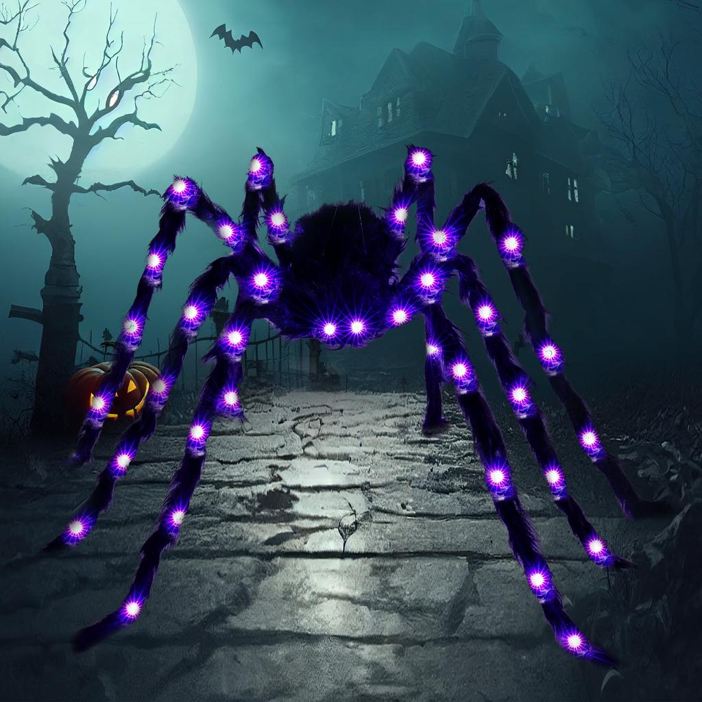 Joyfy 1,5 m Pająk Gigant z Oświetleniem Dekoracje na Halloween Straszny Pająk Halloween Dekoracje na Imprezę Plenerową Rekwizyty Halloweenowy Ogród