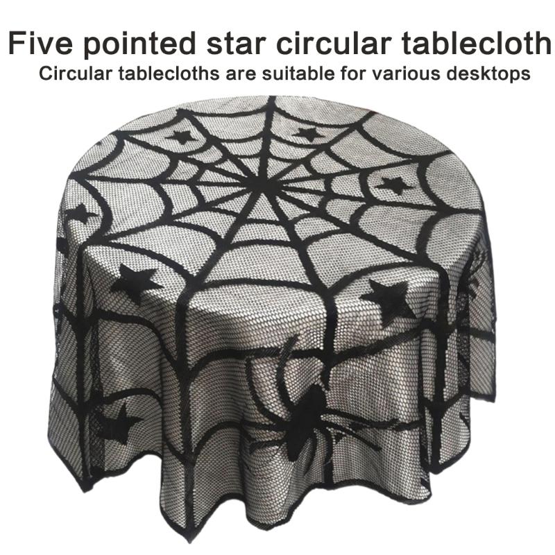 Black Circulars Table Cover Tabletop with Unique Spiderweb Pattern for Modern Dining  Table Toppers Home Textiles