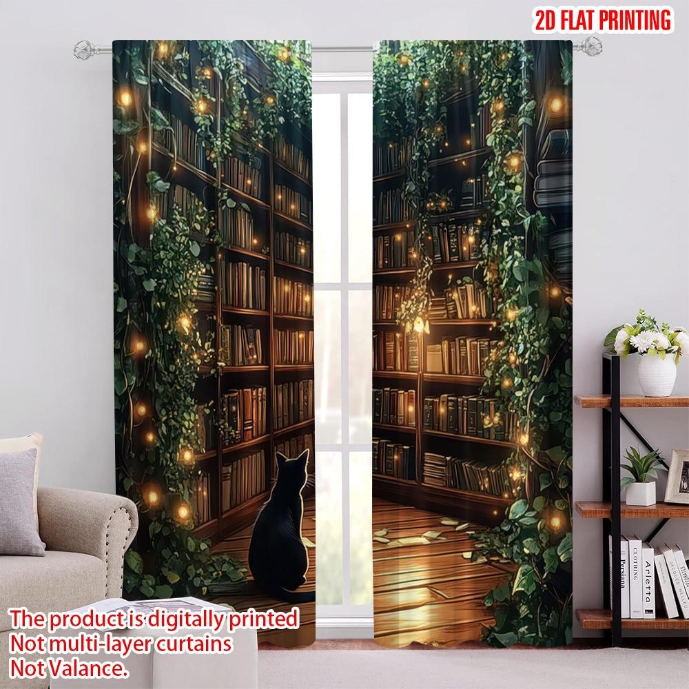 

2D плоская печать 2 шт. оконные шторы Черный кот защита конфиденциальности Праздничные украшения Подходят для праздничных вечеринок, домашнего декора 52.50 × 116.00 cm 2 pcs