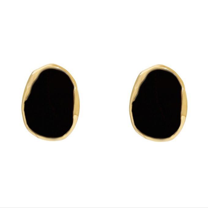 Retro Hong Kong Style Black Geometric Light Luxury High-End Design Stud Earrings