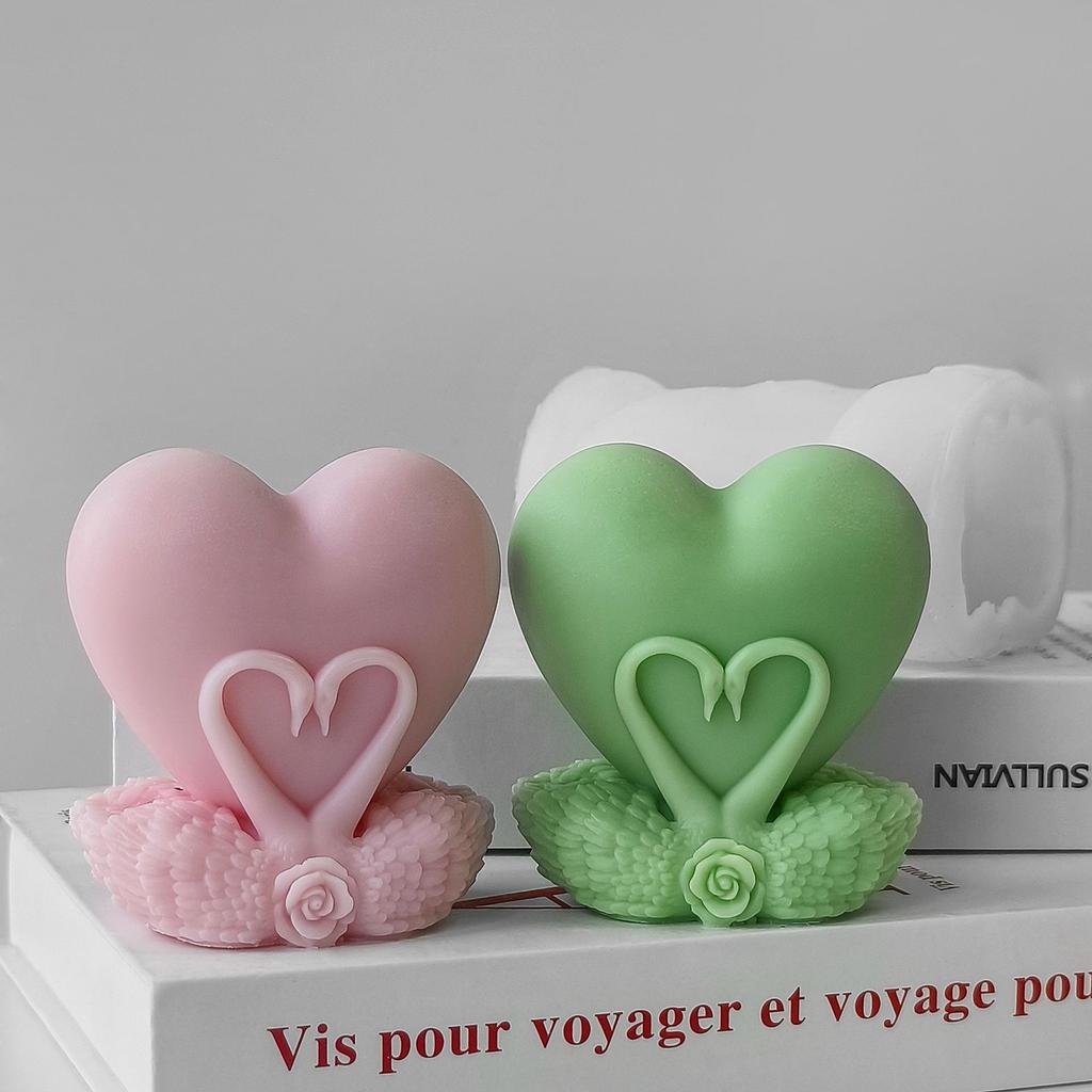 Stampo Candela Cigno Cuore Fai da Te Artigianale Stampo in Silicone Sapone a Forma di Cuore Artigianato in Gesso Stampo in Resina Creazione Regalo San Valentino