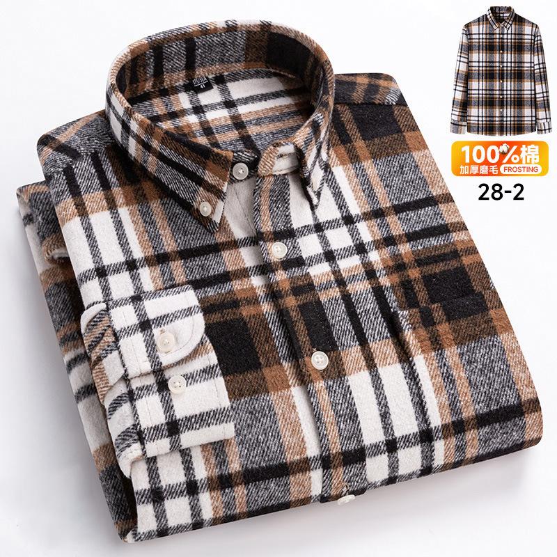 Men Cotton Flannel Plaid Shirt Button Down Long Sleeve Casual Checkered Blouse