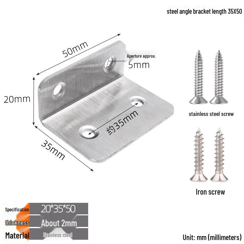 Thickened Stainless Steel 90° L-Shaped Bracket for Furniture and Shelves